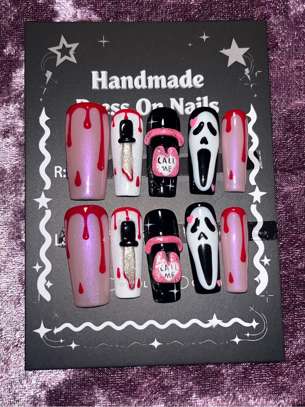 Handmade Red & Black Halloween Press-On Nails